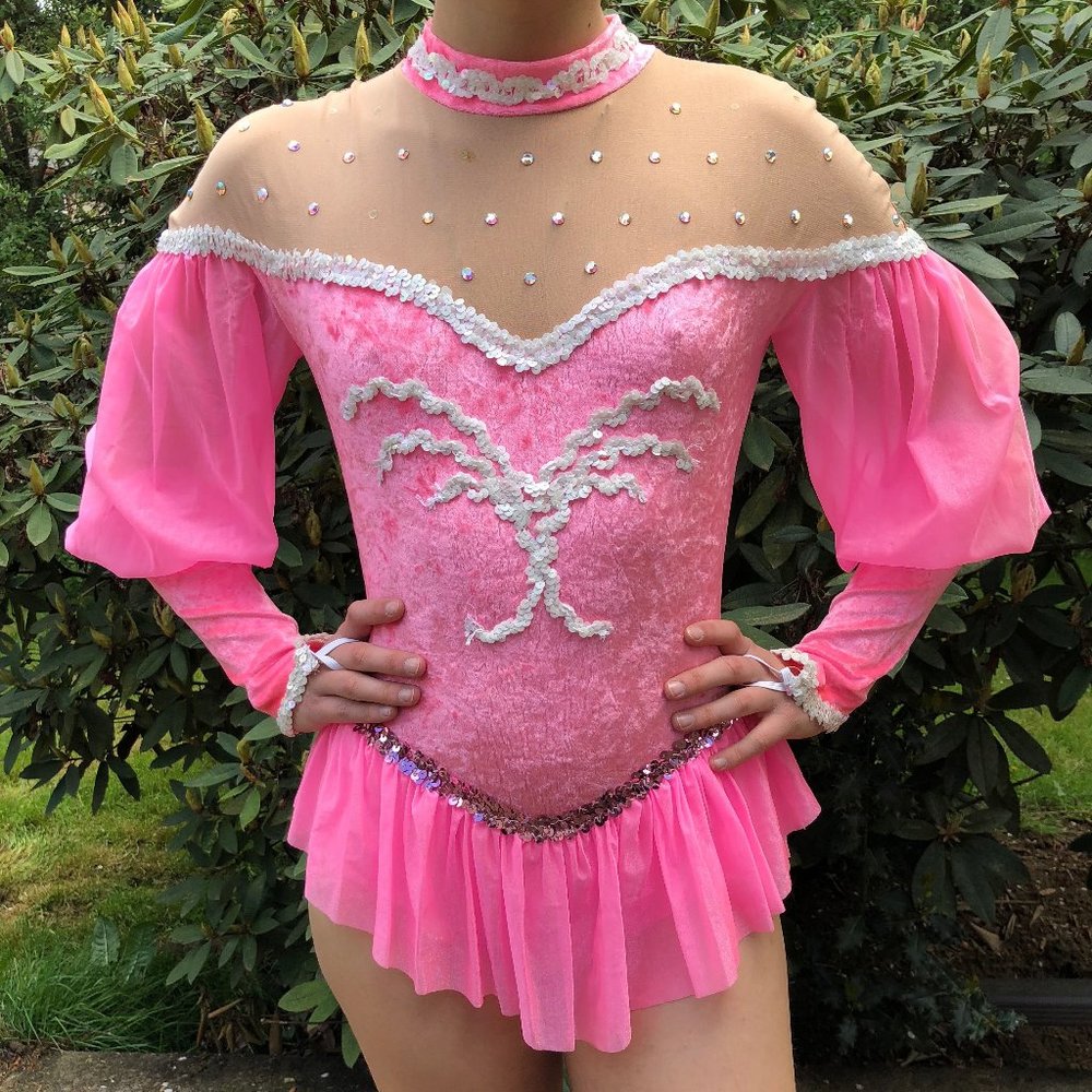 Vintage Custom Pink Velvet Leotard, Ice Skating Leotard, Size 4